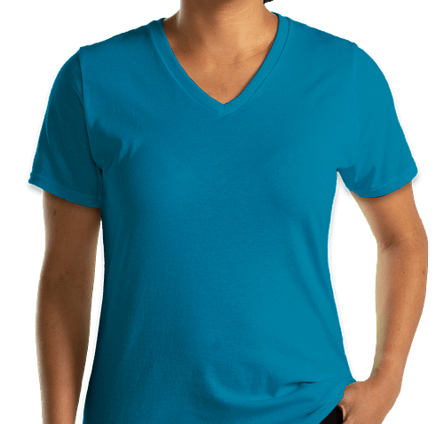 Port & Company Women's Core Cotton V-Neck T-shirt - Color: Neon Blue