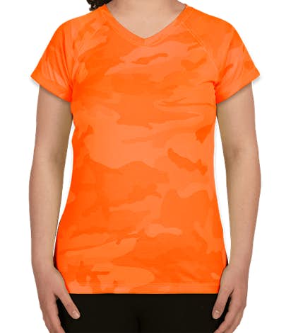 Champion Women's Camo V-Neck Performance Shirt - Safety Orange Camo