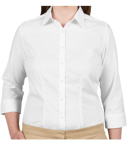 Van Heusen Women's 3/4 Sleeve Baby Twill Dress Shirt - White