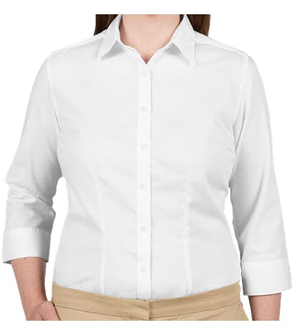 Van Heusen Women's 3/4 Sleeve Baby Twill Dress Shirt - White