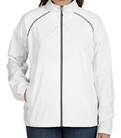 Elevate Women's Egmont Packable Contrast Zipper Windbreaker - White / Steel Grey