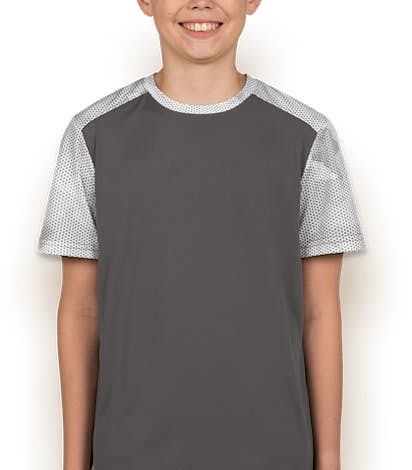Sport-Tek Youth CamoHex Colorblock Performance Shirt - Iron Grey / White
