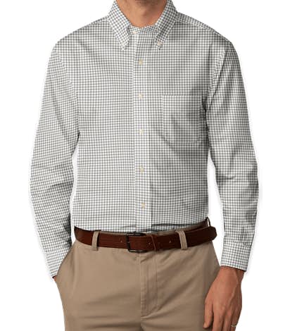 Brooks Brothers Non-Iron Gingham Button Down Dress Shirt - Grey / White (Gry Wht)
