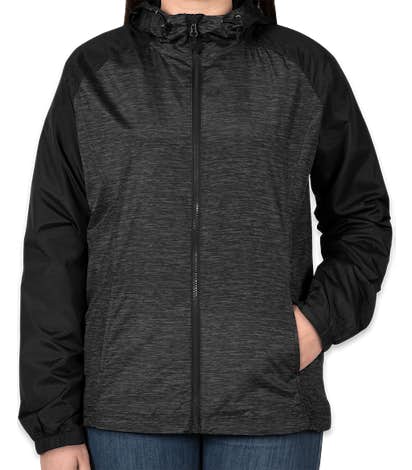 Sport-Tek Women's Heather Raglan Hooded Full Zip Jacket - Black Heather / Black