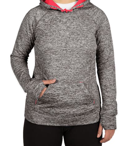 J. America Women's Cosmic Performance Pullover Hoodie - Charcoal Fleck / Fire Coral