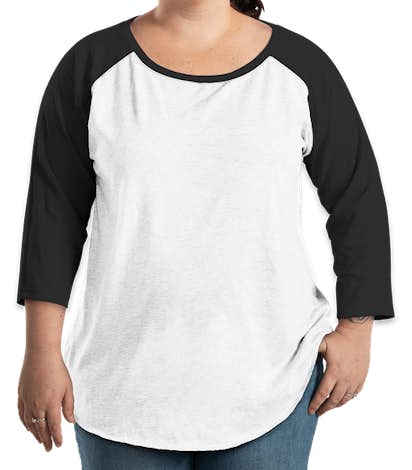 LAT Women's Curvy Baseball Raglan - White / Black