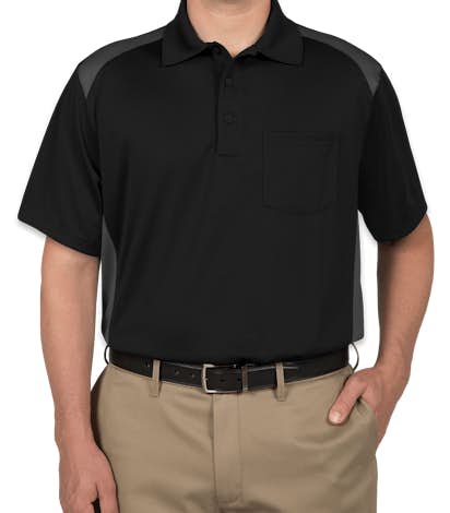 CornerStone Snag-Proof Colorblock Pocket Polo - Black / Charcoal