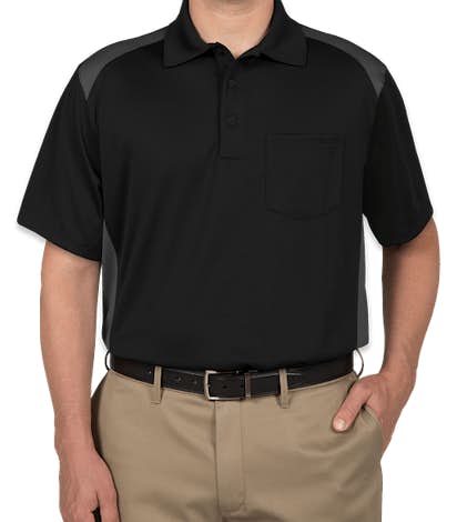 CornerStone Snag-Proof Colorblock Pocket Polo - Black / Charcoal