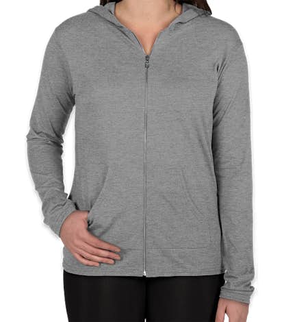 Anvil Women's Tri-Blend Full Zip T-shirt Hoodie - Heather Grey