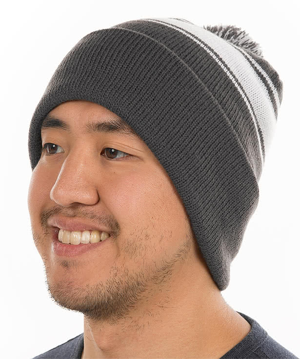 Design Custom Embroidered Sport-Tek Stripe Pom Pom Beanie Online At ...