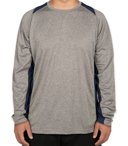 Sport-Tek Long Sleeve Heather Colorblock Performance Shirt - Vintage Heather / True Navy
