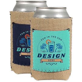 Full Color Burlap Can Cooler with Neoprene Pocket