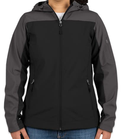 Port Authority Women's Contrast Hooded Soft Shell Jacket - Black / Battleship Grey