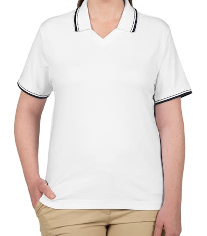 Devon & Jones Women's Tipped Pima Interlock Polo - White / Navy