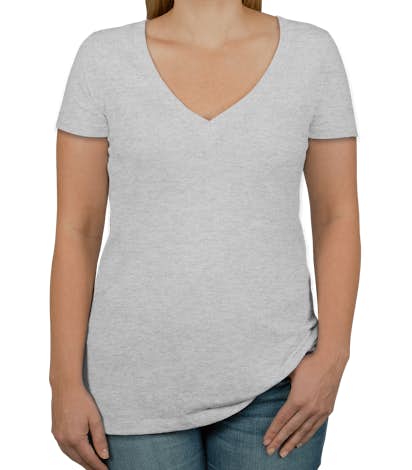 Next Level Juniors Tri-Blend Deep V-Neck T-shirt - Heather White