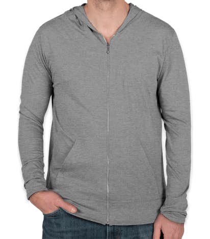 Anvil Tri-Blend Full Zip T-shirt Hoodie - Heather Grey