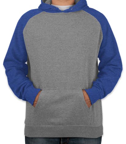 Independent Trading Heather Raglan Pullover Hoodie - Gunmetal Heather / Royal Heather