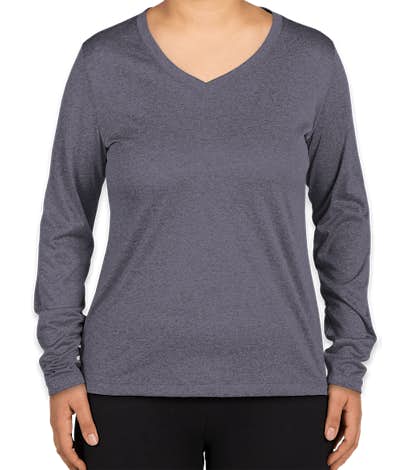 Sport-Tek Women's Heather Contender Long Sleeve V-Neck Performance Shirt - True Navy Heather