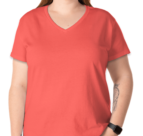 Gildan Women's 100% Cotton V-Neck T-shirt - Color: Coral Silk