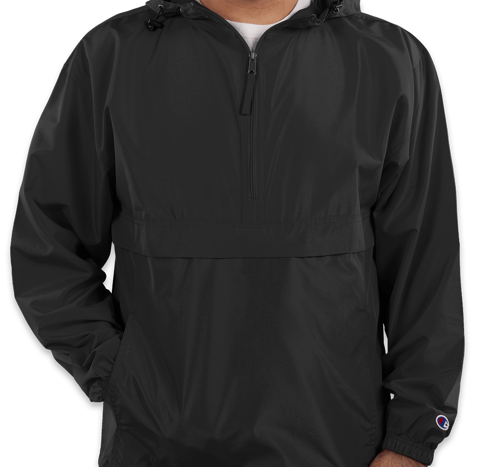 Champion Packable Half Zip Windbreaker Jacket in Black
