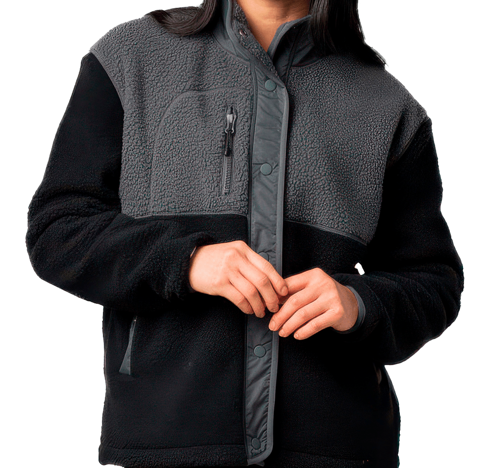 Storm Creek Women's Warm Up Recycled Colorblock Sherpa Fleece Jacket in Black / Jet Gray