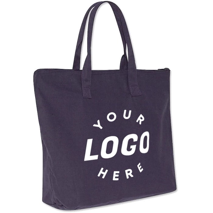Large Wide 100% Cotton Canvas Zippered Tote