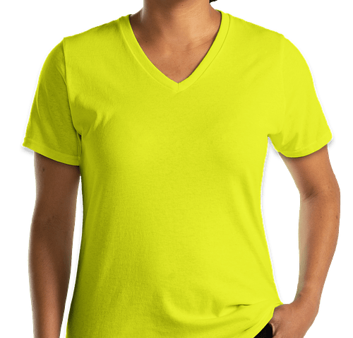 Port & Company Women's Core Cotton V-Neck T-shirt - Color: Neon Yellow