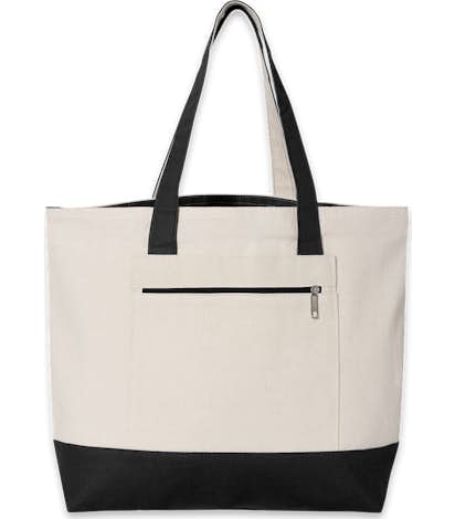 Medium Front Zipper Cotton Boat Tote - Natural / Black