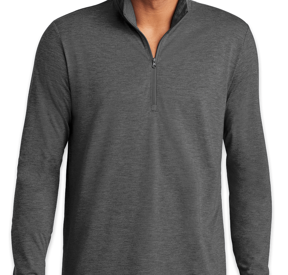 Sport-Tek Tri-Blend Quarter Zip Performance Shirt in Dark Grey Heather