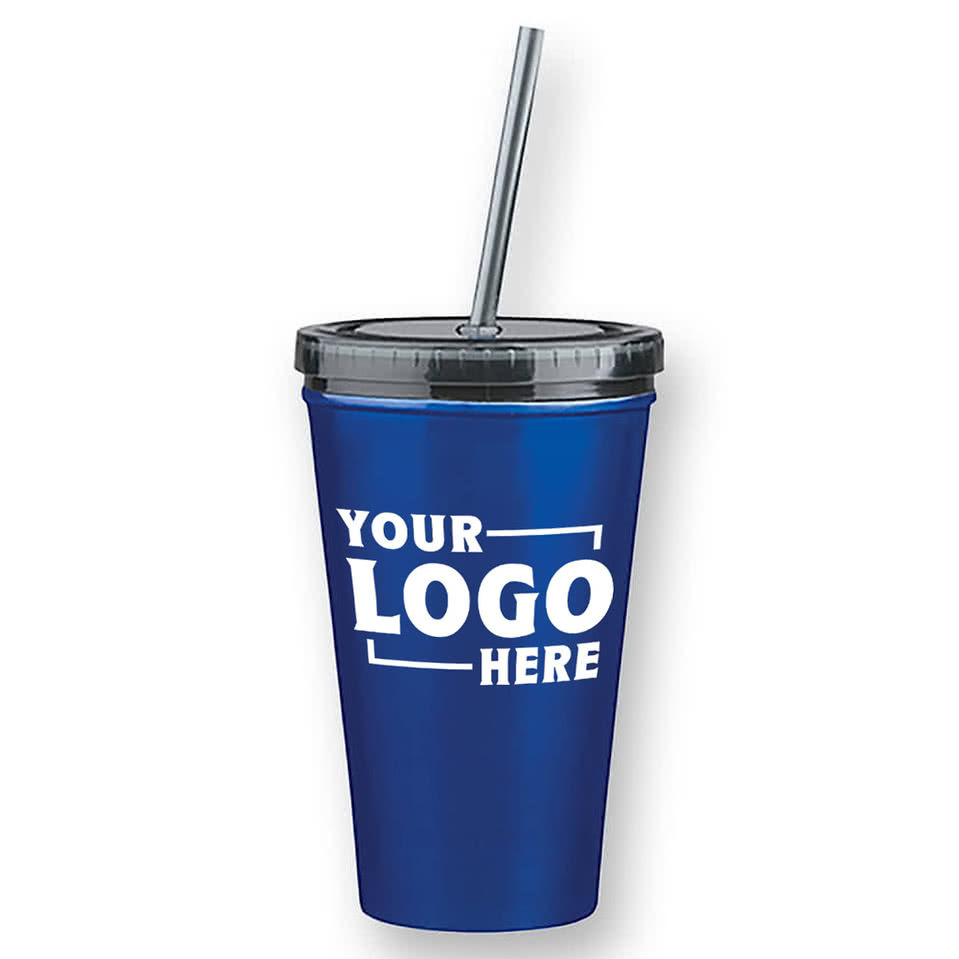 Custom 16 oz. Stainless Steel Insulated Tumbler with Straw Design