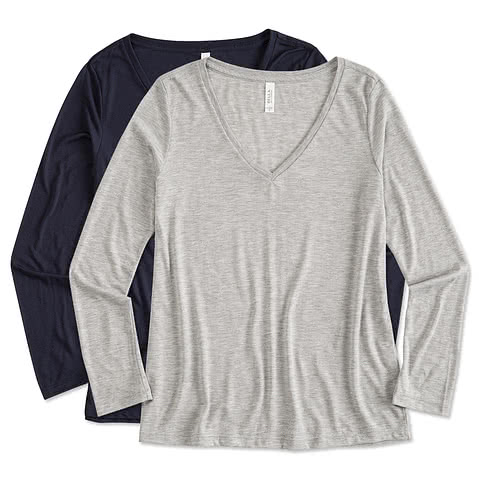Bella + Canvas Women's Flowy Long Sleeve V-Neck T-shirt