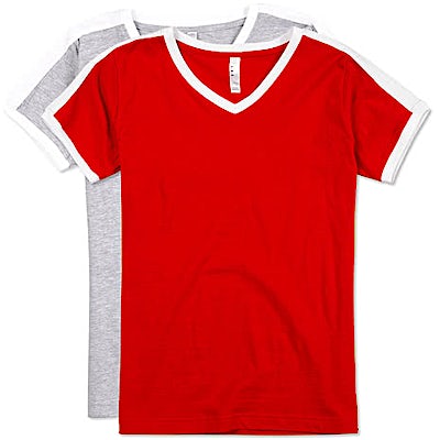 LAT Women's Retro Ringer V-Neck T-shirt