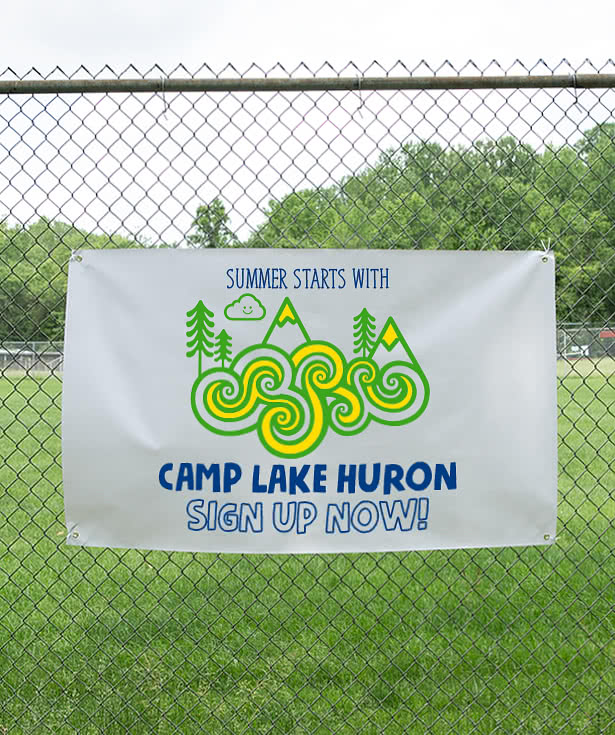 Full color vinyl banner with sample design for soccer senior night field display